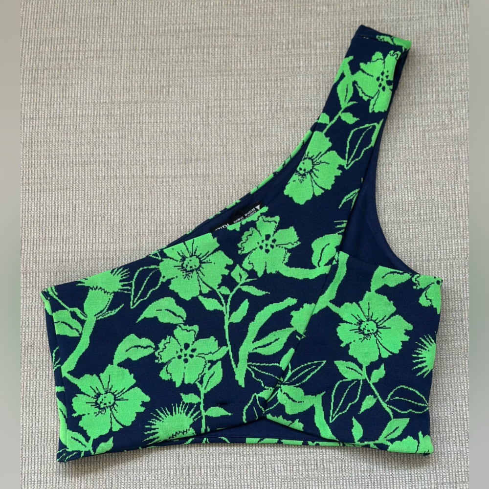 ZARA Floral One-Shoulder Crop